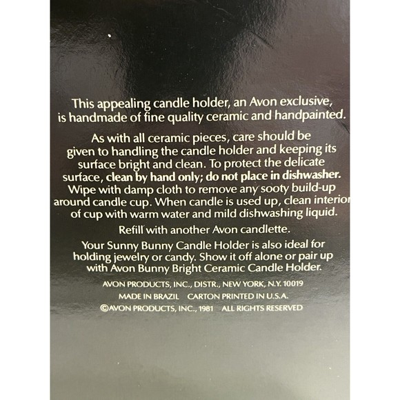 NEW Avon 1981 White Sunny Bunny Ceramic Candle Holder Hand Painted W/Candle - Picture 13 of 13